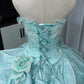 Mintgrünes, wunderschönes, langes Ballkleid aus Satin-Tüll mit Perlenbesatz, gh4827
