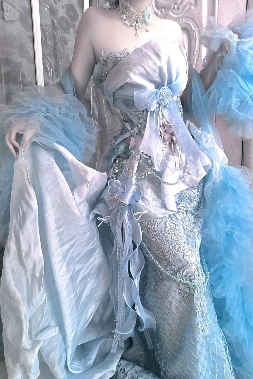 Retro elegant long evening gown, mermaid princess maximalism gh6846