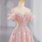 Pink gorgeous shiny dreamy elegant fashion exquisite beaded long floor-length trailing tulle ball gown evening dress gh4000