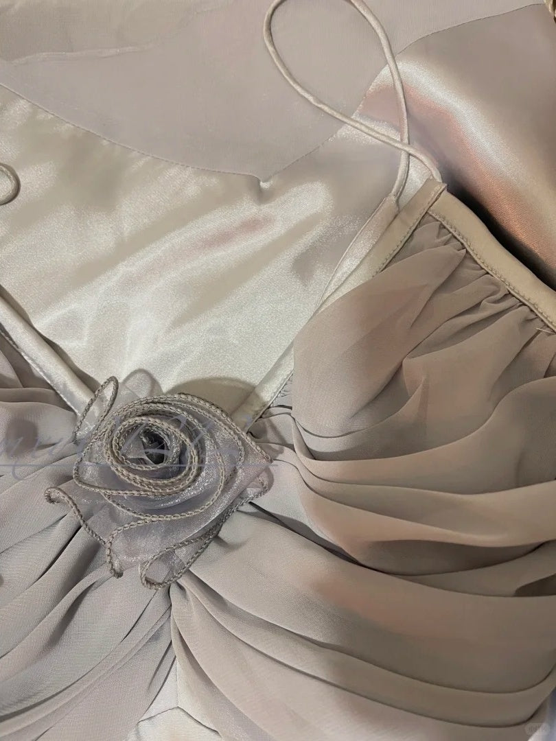 Robe de bal longue en satin à fleurs gris bleu, robe de soirée, robe de remise de diplôme gh4508