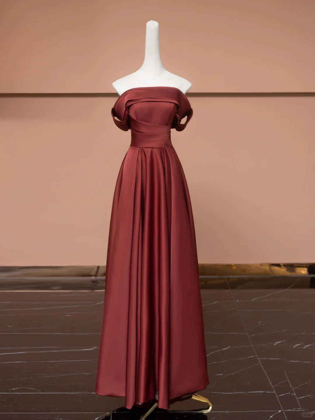 Robe de soirée longue en satin marron et rouge, élégante et tendance, gh4874