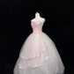 Blush Pink Strapless Embroidered Cinched Waist Voluminous Princess Skirt Long Romantic Dress, Wedding Gown gh8052
