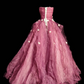 Pink Strapless Waist-Cinched Voluminous Maxi Skirt Prom Dress, Evening Party Gown gh7313