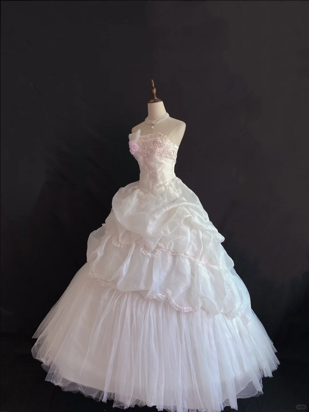 Blush pink strapless long romantic gown with cinched waist and voluminous princess skirt, wedding dress & bridal gown gh8267