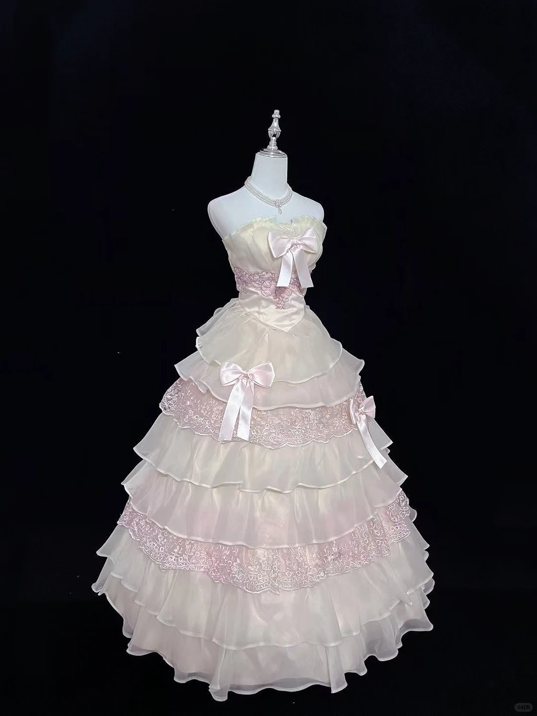 Blush Pink Strapless Cinched Waist Voluminous Tiered Skirt Long Romantic Dress, Wedding Gown gh8002