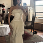 Light Apricot Strapless Waist-Cinched Ruffle Hem Prom Dress, Evening Gown gh7294