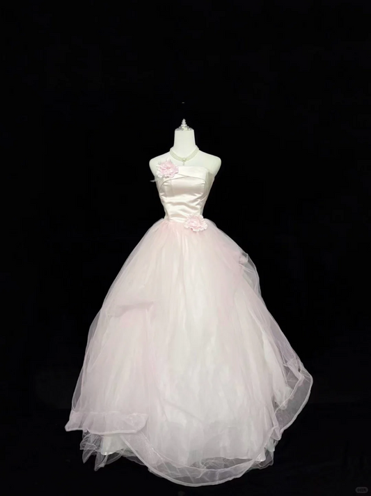 Blush Pink Strapless Cinched Waist Voluminous Princess Skirt Romantic Dress, Wedding Gown gh7868