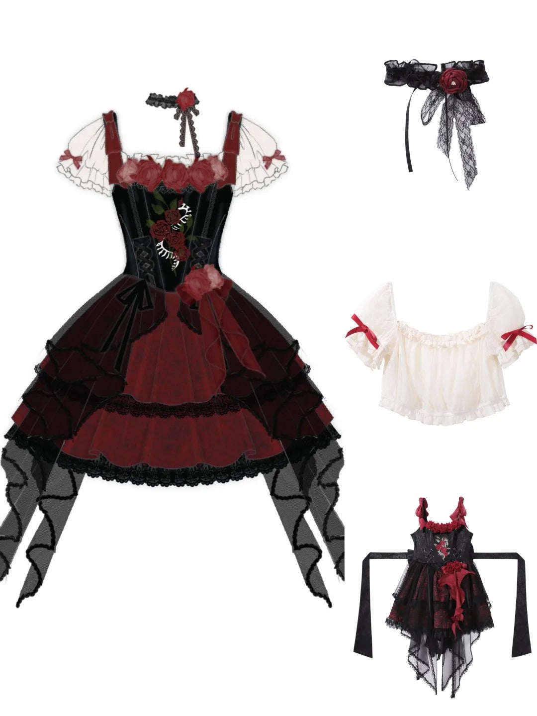 Girlhomeshops-Schwarz-rotes, geblümtes Tüll-Spitzen-Kurzes Heimkehrkleid, Geburtstagskleid, gh5346
