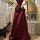 Burgunderrotes Vintage-Blumenkleid, lang, Satin, Ballkleid, Geburtstagspartykleid, Abendkleid, gh4412
