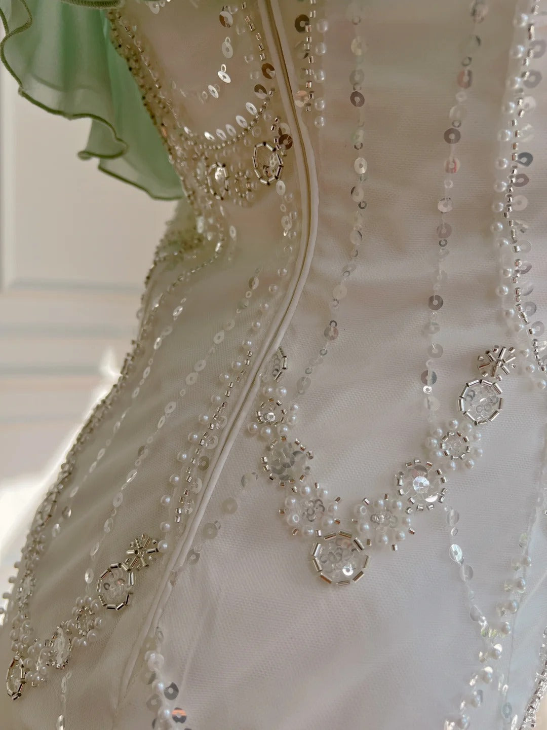 Mint Green Beaded Flowing Long Chiffon Ball Gown Birthday Party Dress Evening Dress gh4407