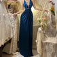 Robe de bal longue en satin bleu rétro élégante et tendance, robe de soirée, robe de remise de diplôme, gh4257