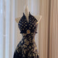 Schwarz/Weiß Vintage Langes Satin Ballkleid Geburtstagspartykleid Abendkleid gh4410