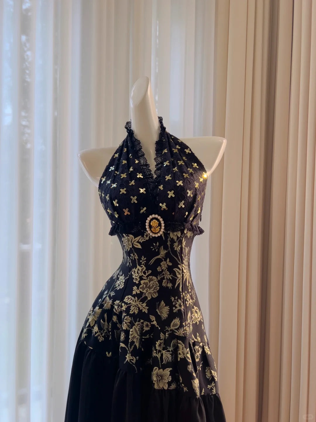 Schwarz/Weiß Vintage Langes Satin Ballkleid Geburtstagspartykleid Abendkleid gh4410