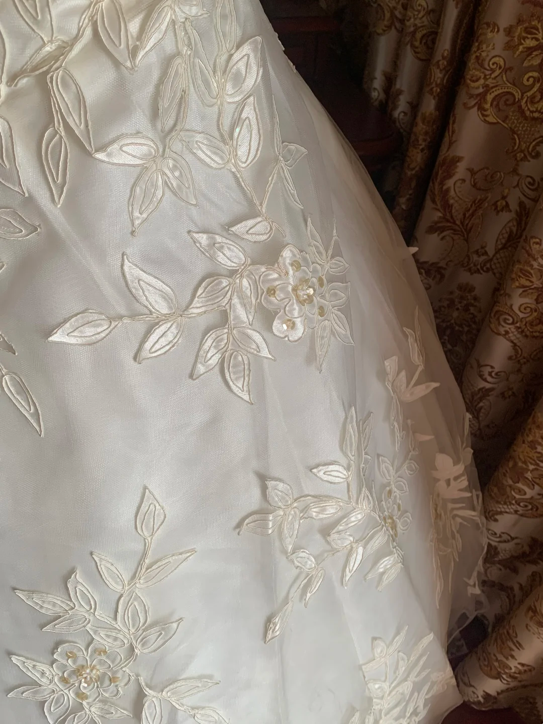 Ivory Strapless Printed Fitted Waist Voluminous Skirt Prom Gown, Birthday Dress, Bridal Wedding Gown gh7267