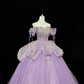 Lavender Off-the-Shoulder Rhinestone Cinched Waist Voluminous Skirt Long Romantic Dress, Wedding Gown gh7833