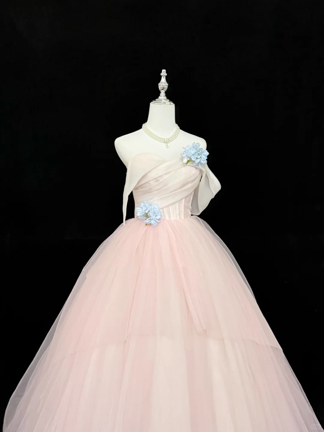 Blush Pink Strapless Simple Cinched Waist Voluminous Princess Skirt Long Romantic Dress, Wedding Gown gh7916