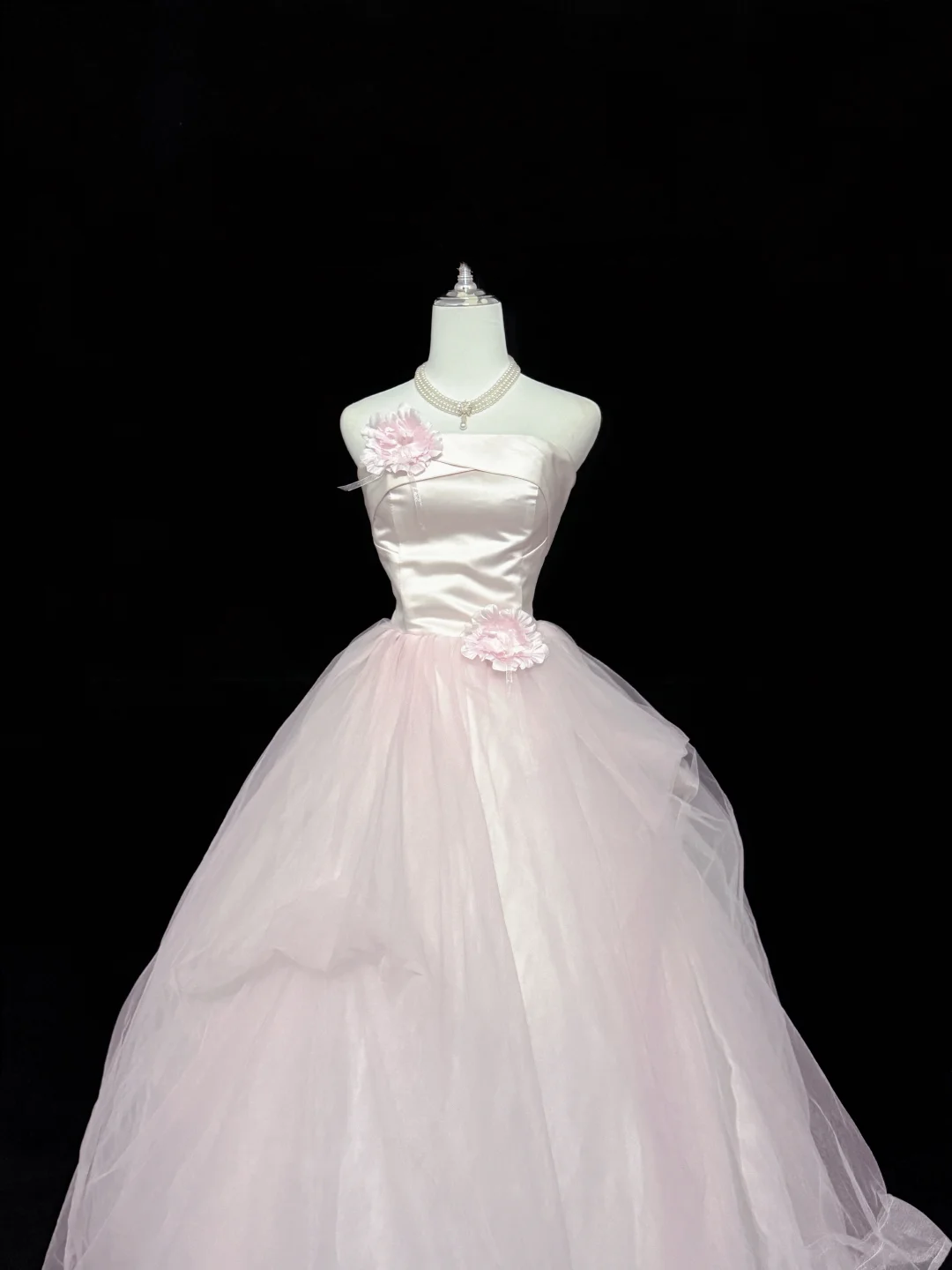Blush Pink Strapless Cinched Waist Voluminous Princess Skirt Romantic Dress, Wedding Gown gh7868