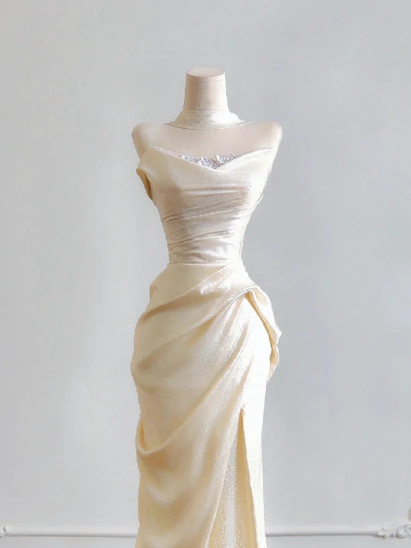 Girlhomeshops--✨Cremegelbes langes Satin-Ballkleid gh5480