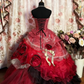 Red Vintage Floral Beaded Long Tulle Ball Gown gh4950