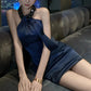 Navy blue fashionable short fashion party dress satin gh6639