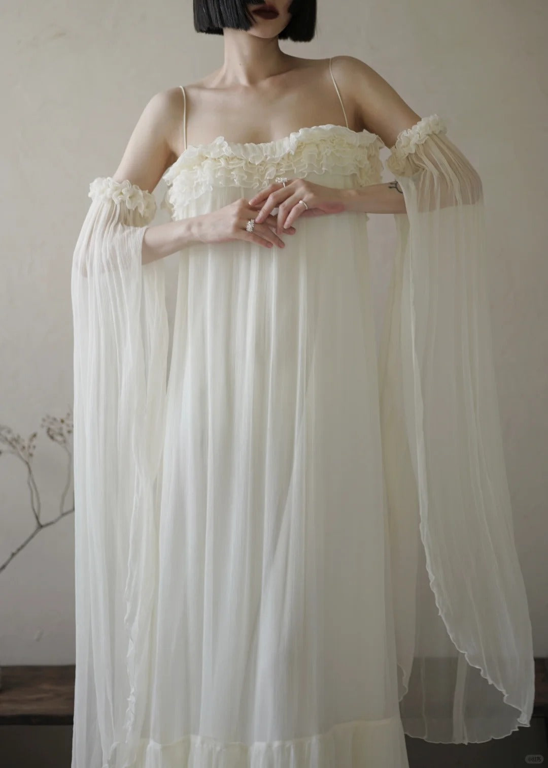 girlhomeshops - Robe de fée blanche longue en mousseline de soie gh5735