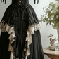 Schwarzes Ballkleid im düsteren Gothic-Stil aus Tüll und cremefarbener Spitze mit Schnürung – Hexen-Mottoparty &amp; Lolita-Teekleid gh6554