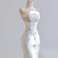 Girlhomeshops--White exquisite beaded long satin prom wedding dress gh5483