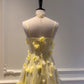 Yellow Floral Spaghetti Strap Chiffon Party Dress gh4948