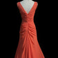 Orange Gorgeous Retro Fashion V-Neck Elegant Exquisite Pearl Beads Long Tulle Chiffon Floor-Length Trailing Ball Gown Evening Dress Prom Dress gh3872