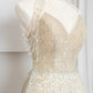 Champagner-Gold glänzendes elegantes Tüll langes Ballkleid Abendkleid Partykleid gh4870
