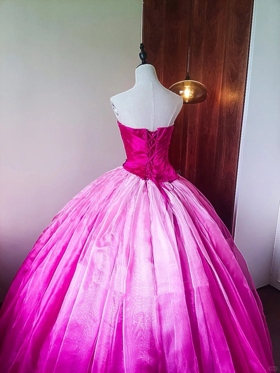 Girlhomeshops - Robe de bal longue en tulle rose à perles et ombré, longueur au sol, gh5301