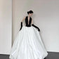 Robe de soirée longue en satin noir et blanc, élégante et à la mode, col en V, coupe trapèze, longueur au sol, robe de bal gh3732