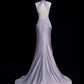 Lila Elegantes Langes Bodenlanges Satin Ballkleid Abendkleid Partykleid gh4293