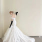 girlhomeshops-Vintage Black-White Contrast Bow Off-Shoulder Mermaid Court Style Wedding Gown gh6026