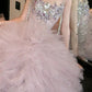 Robe de soirée sirène longue en mousseline rose, luxueuse et ornée de perles, coupe ajustée, gh6758