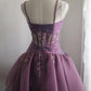 Purple retro palace puffy short homecoming dress princess dress taffeta satin organza handmade beaded adult ceremony birthday party gh4373
