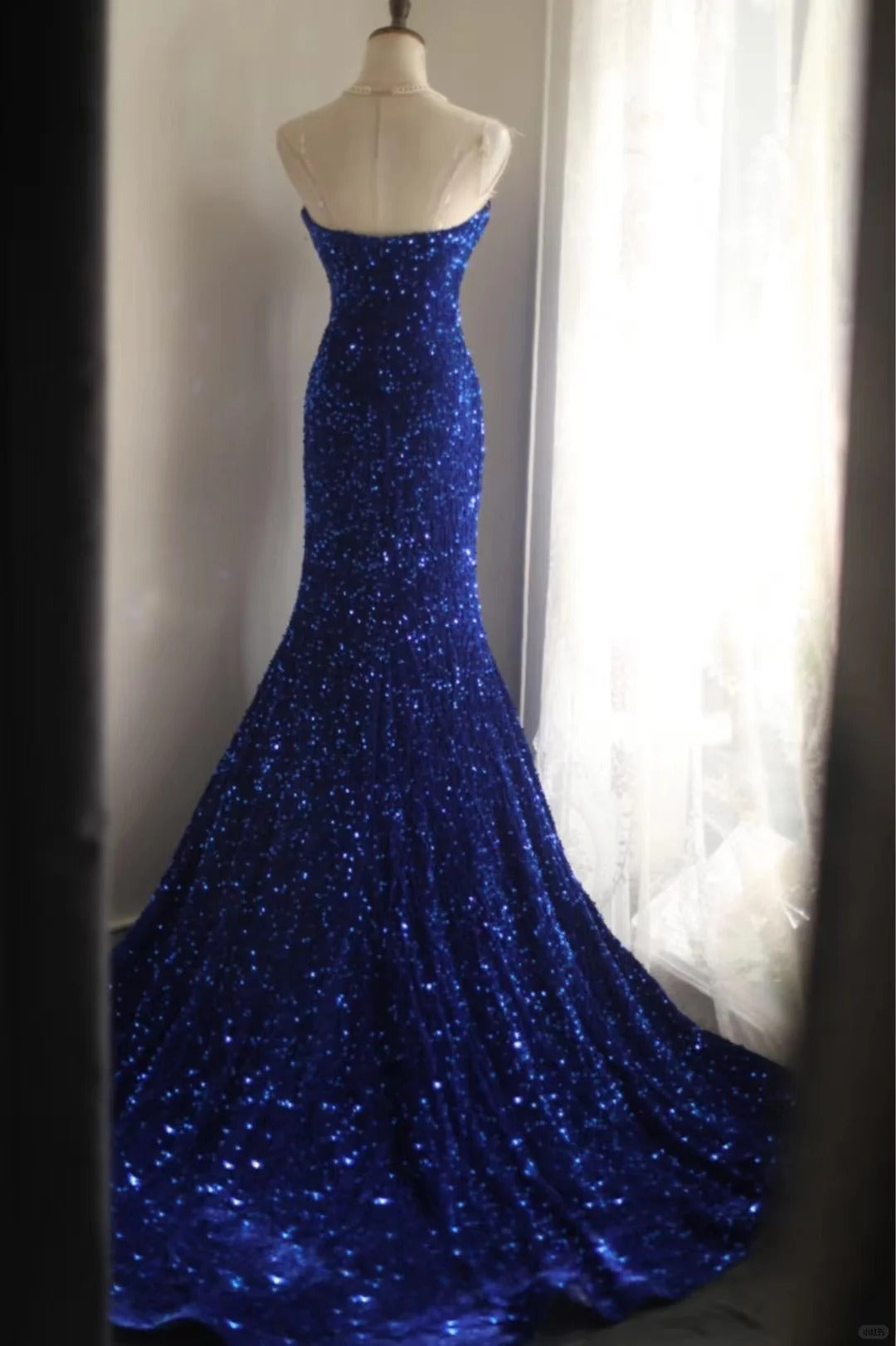 Royal blue fishtail evening dress custom velvet Sequins beaded side slit pleated wedding adult ceremony birthday party gh4326