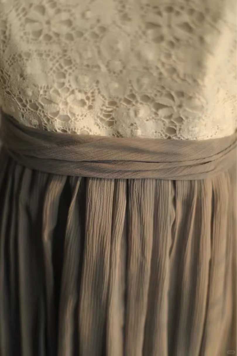 Graues Vintage-Heimkehrkleid aus Spitze, kurzes Chiffon-Ballkleid, gh4497