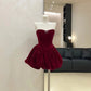 Robe de soirée courte en velours bordeaux/noir brillant, robe de bal, robe d'anniversaire, gh4526