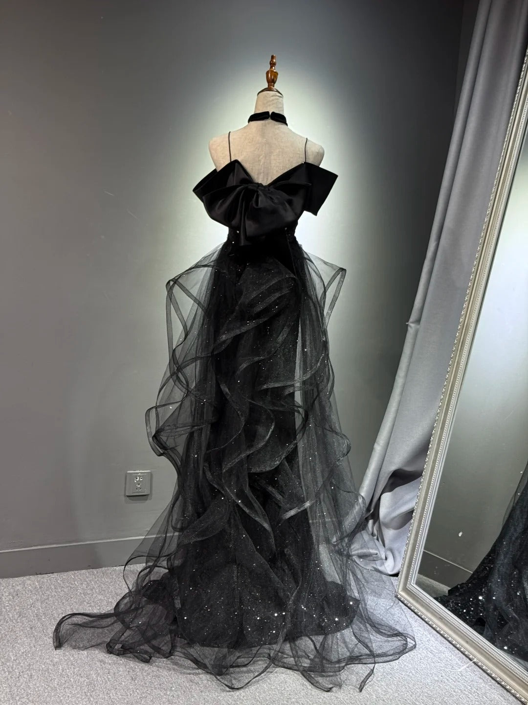 Girlhomeshops - Robe de soirée longue noire brillante et élégante en tulle pailleté, robe de bal, robe de remise de diplôme, gh5107