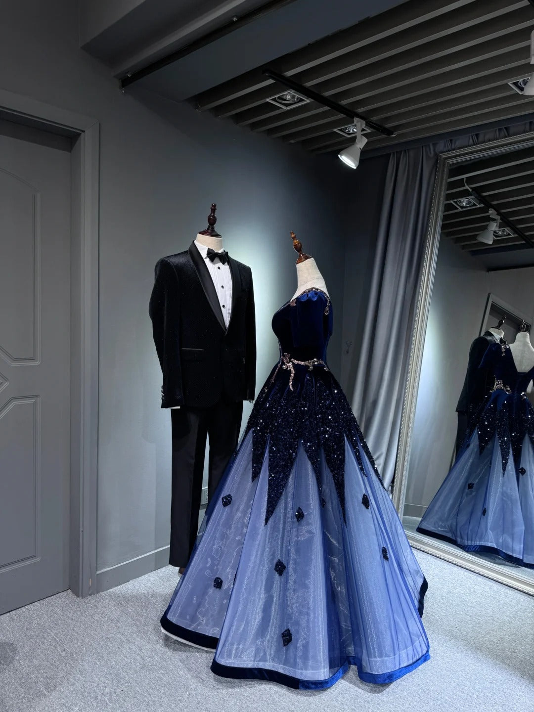 Girlhomeshops - Robe de soirée longue en tulle pailleté bleu brillant, robe de remise de diplôme, gh5110
