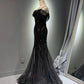 Girlhomeshops - Schwarzes, glänzendes Meerjungfrau-Ballkleid mit langen Pailletten, Abendkleid, Abschlussballkleid, gh5112