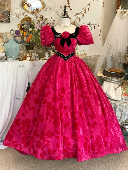 Rosa Langes Samt Ballkleid Abendkleid Quinceanera Kleider gh4577
