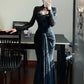 Black long sleeved exquisite lace long elegant Prom dress graduation formal dress gh6629