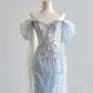 Girlhomeshops – Wunderschönes, blaues, exquisites, langes, mit Perlen besetztes Tüll-Ballkleid gh5485