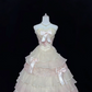 Blush Pink Strapless Cinched Waist Voluminous Tiered Skirt Long Romantic Dress, Wedding Gown gh8002