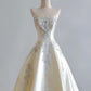 Girlhomeshops--White exquisite beaded long satin prom wedding dress gh5482