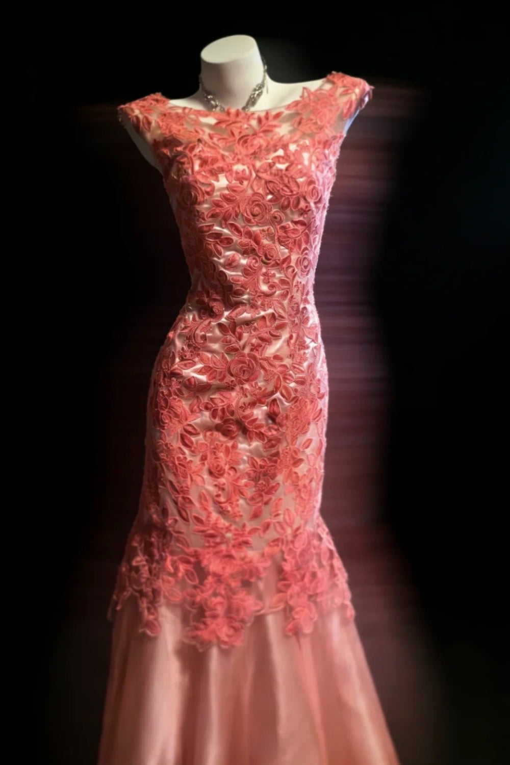 Robe de soirée longue en tulle et dentelle rose gh6851