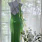 Green Beautiful Charming Fashion Elegant Sparkling Exquisite Sequin Beaded Long Chiffon Ball Gown Evening Gown Birthday Party Gown Prom Gown Graduation Gown gh3946