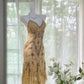 Light yellow brown gorgeous and elegant vintage exquisite beaded long chiffon lace ball dress evening dress birthday party dress prom dress gh3950